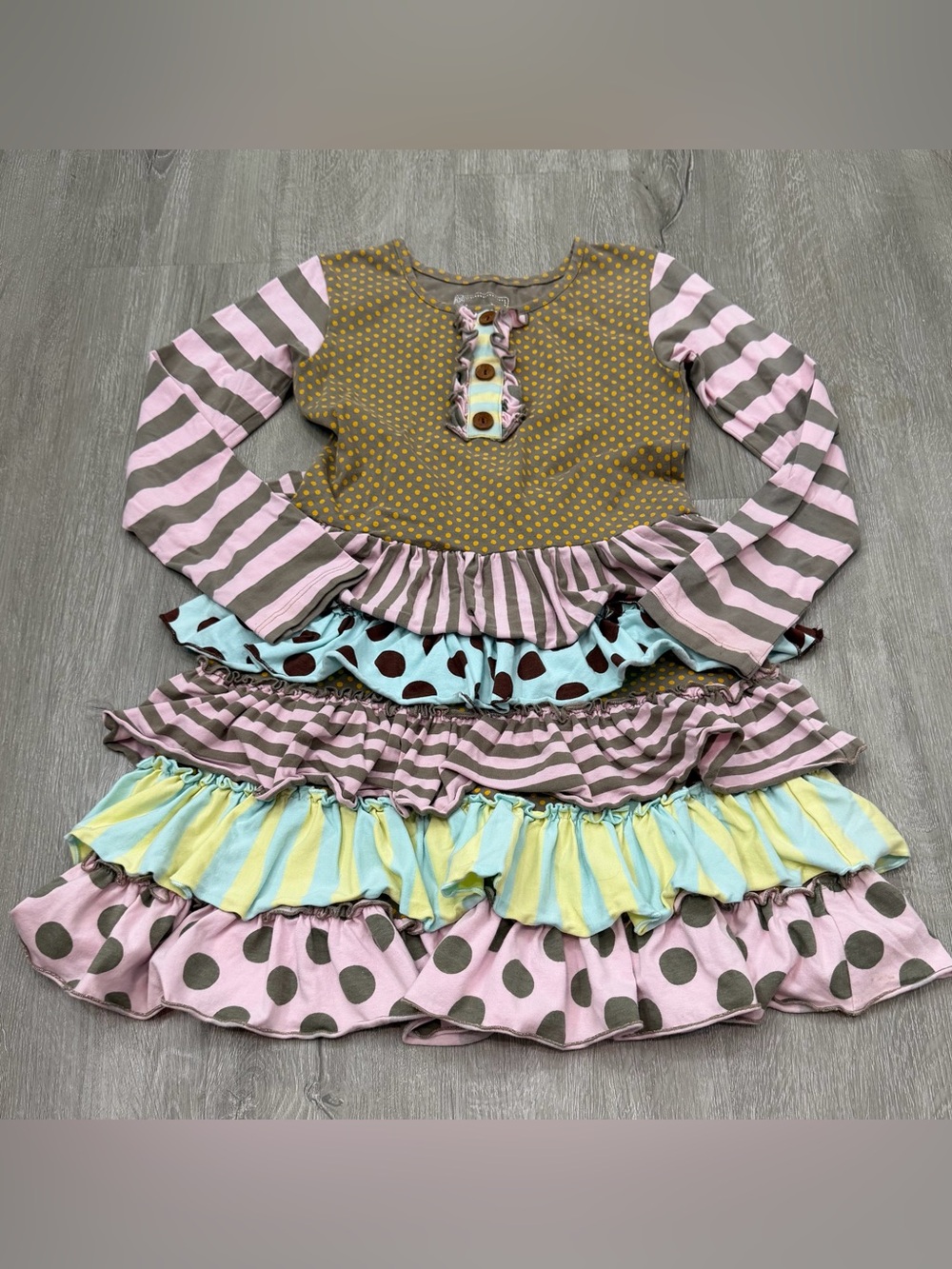 Mustard Pie Girls Multi-Color Ruffle Polka Dot & Stripe Dress Girls 7